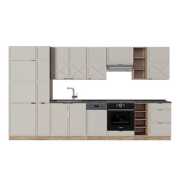 Vicco Fame-Line Küchenzeile GrauBeige/Goldkraft Eiche 355 cm AP Anthrazit günstig online kaufen