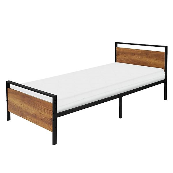 ML-Design Metallbett 90x200 cm Schwarz-Braun Matratze H16cm Lattenrost günstig online kaufen