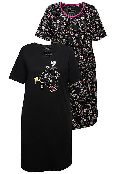 Ulla Popken Bigshirt Bigshirts 2er-Pack Scribble-Herz Muster Rundhals günstig online kaufen