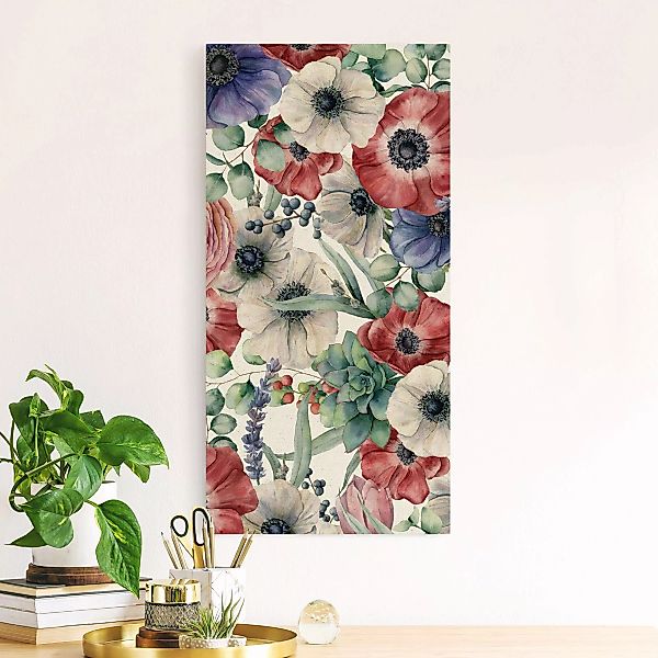 Leinwandbild auf Canvas Natural Buntes Mohnblumen Aquarell günstig online kaufen