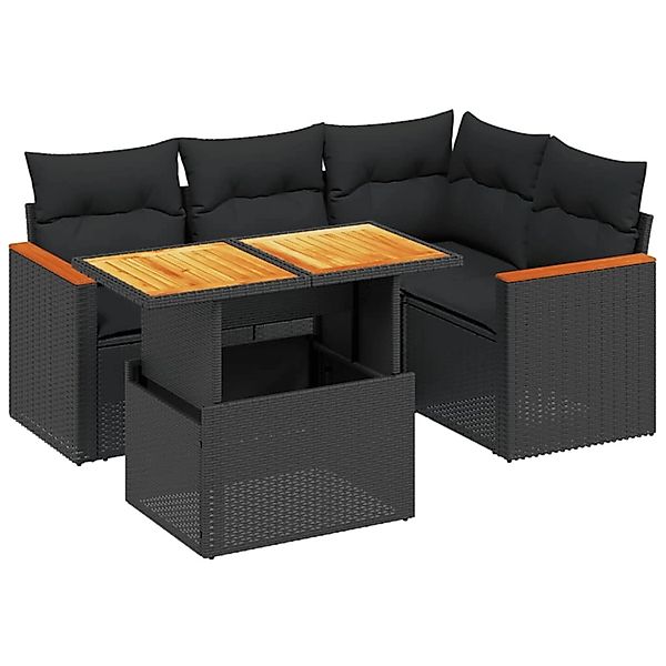 vidaXL 5-Tlg Garten-Sofagarnitur mit Kissen Schwarz Poly Rattan 3273057 günstig online kaufen