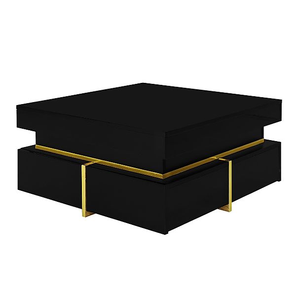 Couchtisch schwarz mit Schubladen 70x70 gold Akzente Hochglanz Wohnzimmerti günstig online kaufen