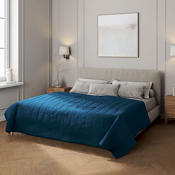 Tagesdecke mit Streifen-Steppung, marinenblau , Cotton Panama (702-48) günstig online kaufen