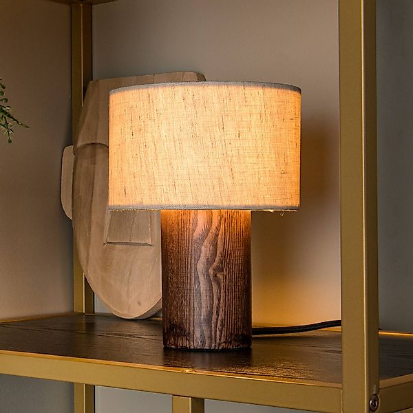Tischlampe Tachina, Höhe 20 cm, braun/natur, Holz/Stoff günstig online kaufen