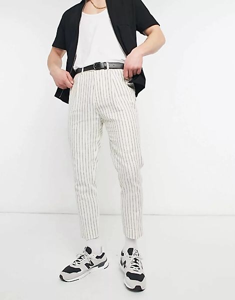 ASOS DESIGN – Schmal zulaufende, elegante Hose aus Leinen mit Nadelstreifen günstig online kaufen