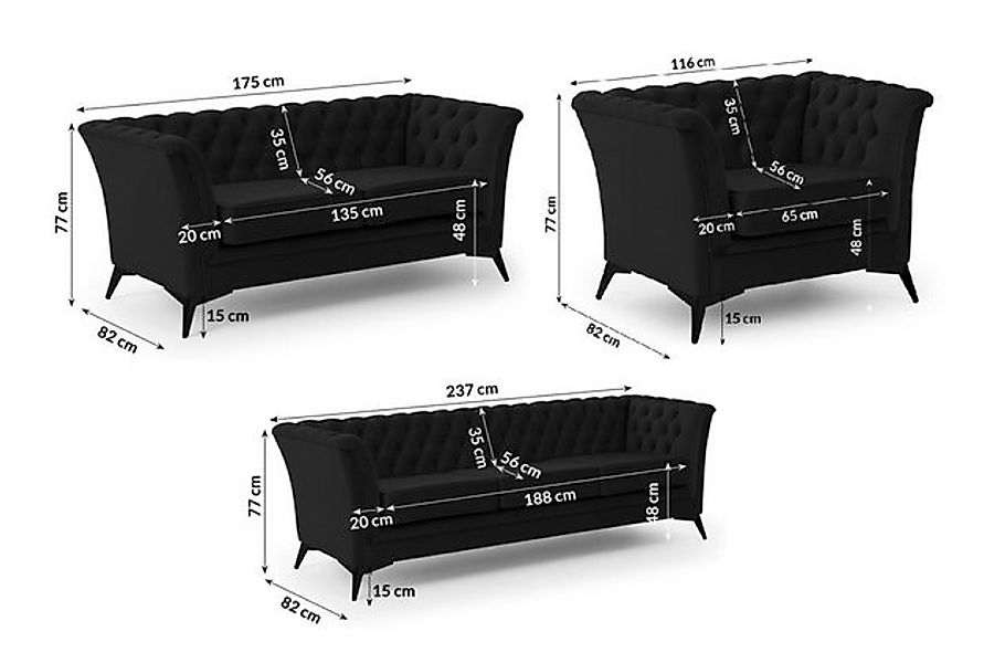 S-Style Möbel Polstergarnitur 3+2+1 Whitby, aus Samt mit goldenen, silberne günstig online kaufen