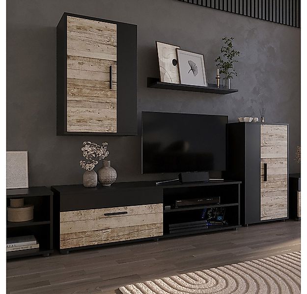 Vicco Wohnwand Berno, Schwarz/Sandeiche, mit 1 Klappe, (2-St) günstig online kaufen