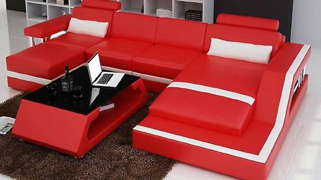 JVmoebel Ecksofa Roter Designer Wohnlandschaft Big Modernes Ledersofa Neu, günstig online kaufen