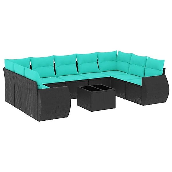 vidaXL 10-Tlg Gartensofa-Set mit Kissen Schwarzes Polyrattan 3221806 günstig online kaufen