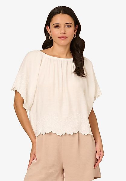 Adrianna Papell Kurzarmbluse Boat Neck Crinkled Woven Embroidered Floral He günstig online kaufen