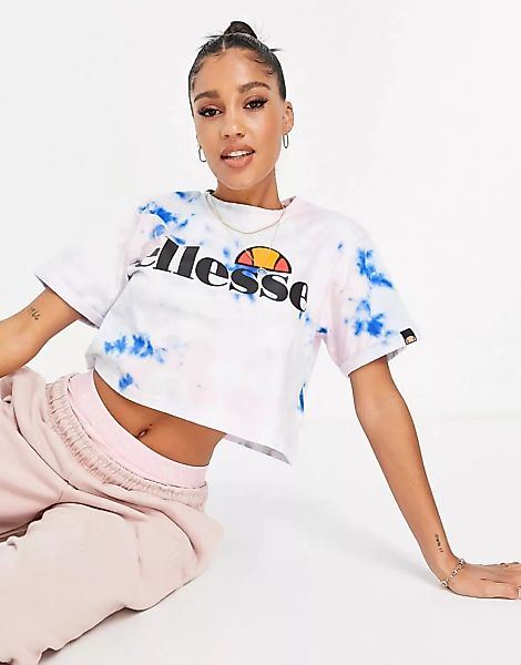 ellesse – Alberta – T-Shirt mit kurzem Schnitt und rosa Batikmuster günstig online kaufen