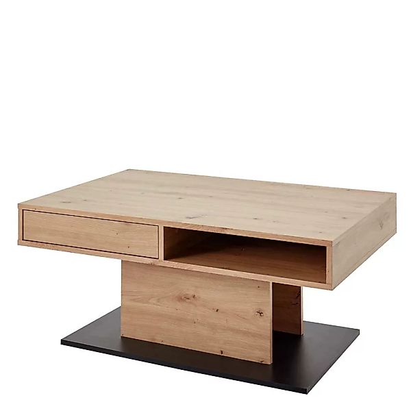 Wohnzimmer Tisch mit zwei Schubladen Eichefarben und Schwarz günstig online kaufen