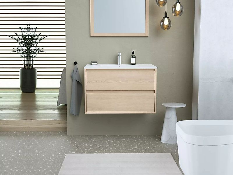 Waschbeckenunterschrank hängend mit Einbauwaschbecken & Spiegel - 80 cm - E günstig online kaufen
