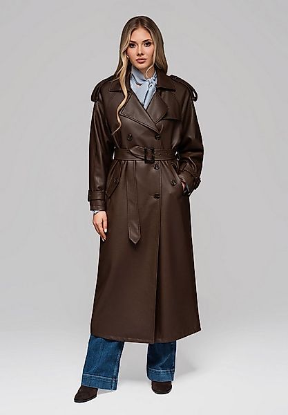 OMBRE Wintermantel Langer Damen-Trenchcoat aus Kunstleder Rückenschlitz für günstig online kaufen
