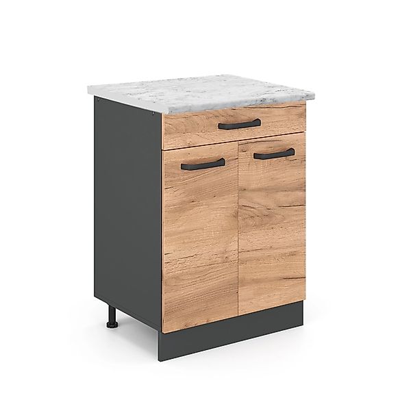 Vicco Küchenunterschrank R-Line Goldkraft Eiche/Anthrazit 60 cm AP Marmor günstig online kaufen