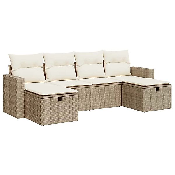 vidaXL 6-Tlg Garten-Sofagarnitur mit Kissen Beige Poly Rattan 3325424 günstig online kaufen