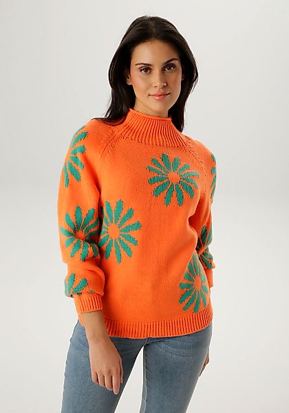 Aniston SELECTED Strickpullover mit großen, fantasievollen Blüten - NEUE KO günstig online kaufen
