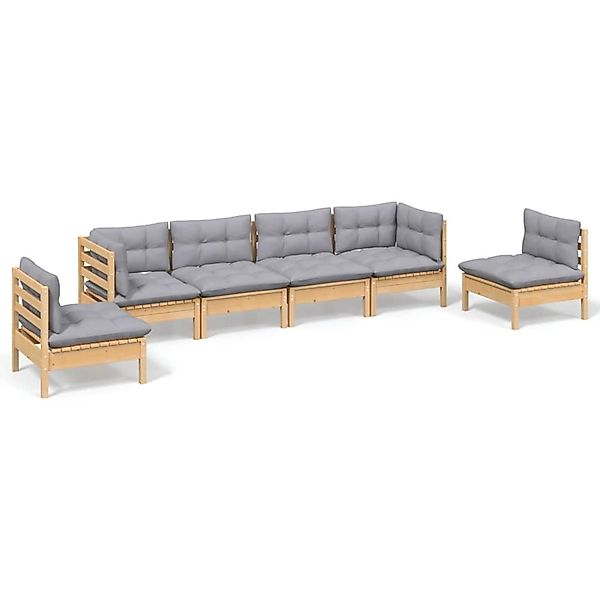 vidaXL 6-Tlg Garten-Lounge-Set mit Grauen Kissen Kiefer Massivholz 3096195 günstig online kaufen