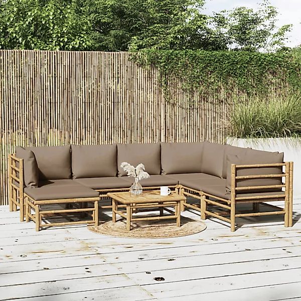 Vidaxl 8-tlg. Garten-lounge-set Mit Kissen Taupe Bambus günstig online kaufen