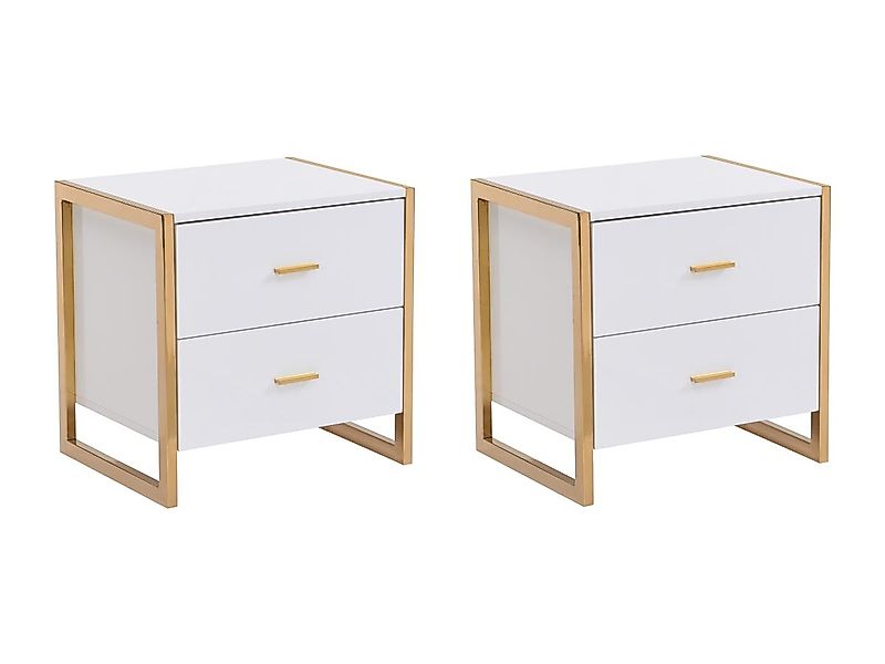 Nachttische mit 2 Schubladen 2er-Set - MDF - Weiß lackiert & Goldfarben - O günstig online kaufen
