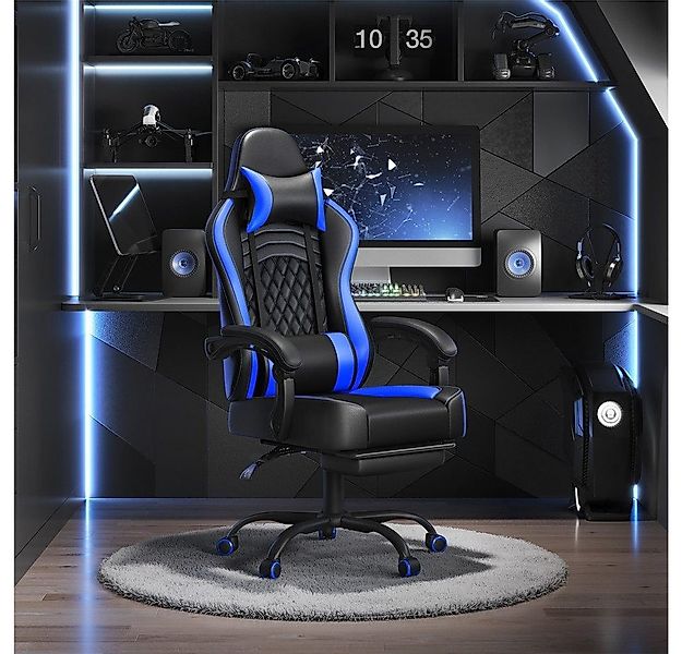 Yaheetech Gaming-Stuhl mit Massagefunktion & Kopfstütze & Fußstütze Ergonom günstig online kaufen