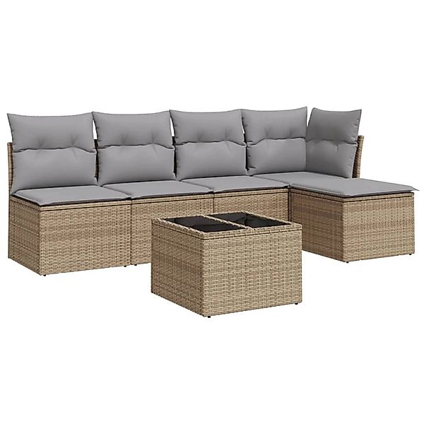 vidaXL 6-Tlg Garten-Sofagarnitur mit Kissen Beige Poly Rattan 3217529 günstig online kaufen