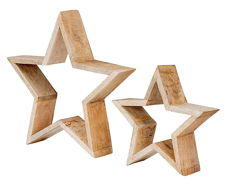 Levandeo® Weihnachtsfigur, 2er Set Holz-Sterne 20-30cm Mango Holz Natur Bra günstig online kaufen