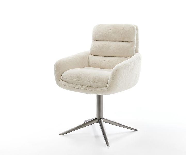 Drehstuhl Abelia-Flex mit Armlehnen Plüsch Creme-Weiß Fußkreuz Graphit 360° günstig online kaufen