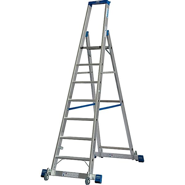Krause Stehleiter Stabilo mit Traversen Fahrbar 7 Stufen 230 cm x 85 cm x 1 günstig online kaufen
