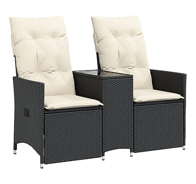 vidaXL Loungesofa Gartensofa 2-Sitzer Verstellbar mit Tisch Schwarz Poly Ra günstig online kaufen