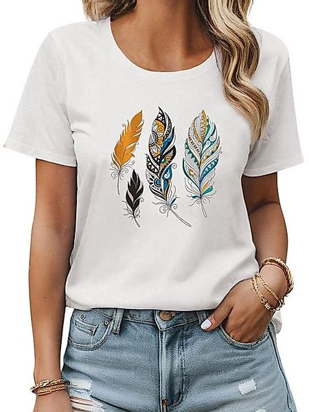 PYL Rundhalsshirt Damen Sommer Rundhalsshirt mit Ausgefallene Print,Kurzarm günstig online kaufen