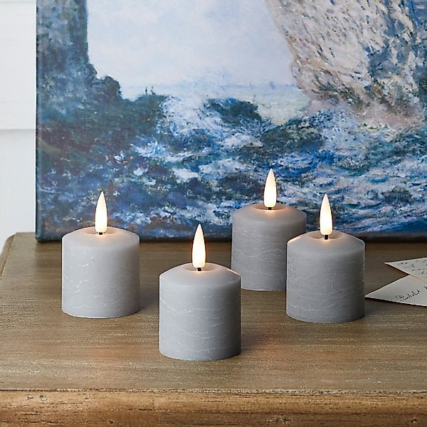 4er Set TruGlow® LED Votivkerzen Echtwachs grau mit Fernbedienung günstig online kaufen