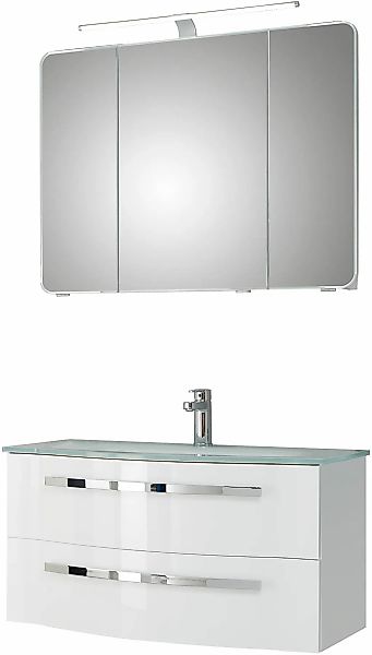 Saphir Badmöbel-Set "Serie 4005, vormontiert, Glaswaschbecken, Spiegelschra günstig online kaufen