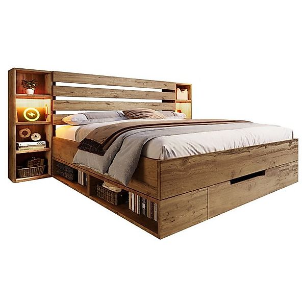 Gotagee Massivholzbett Stauraumbett mit LED und USB Bettgestell Doppelbett günstig online kaufen
