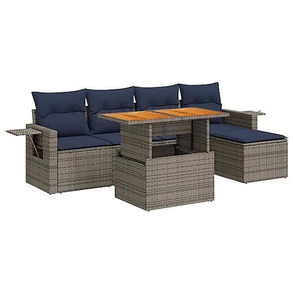 vidaXL 6-Tlg Garten-Sofagarnitur mit Kissen Grau Poly Rattan 3327141 günstig online kaufen