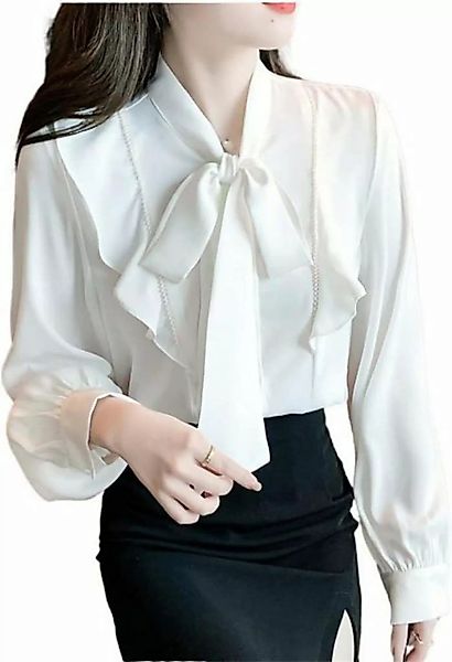KIKI Langarmbluse Weißes, langärmliges Chiffon-Hemd for Damen, gekräuseltes günstig online kaufen