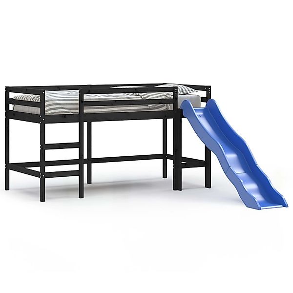 vidaXL Hochbett Kinderhochbett mit Rutsche Schwarz 90x190 cm Massivholz Kie günstig online kaufen