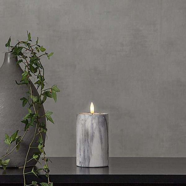STAR TRADING LED-Kerze Stumpenkerze Marmoroptik Zement/Wachs Timer H: 15cm günstig online kaufen