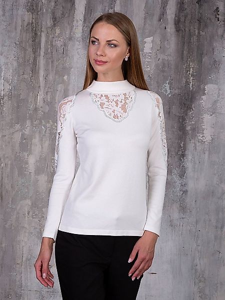 Passioni Strickpullover mit Stehkragen und Spitzendetails am Hals und an de günstig online kaufen