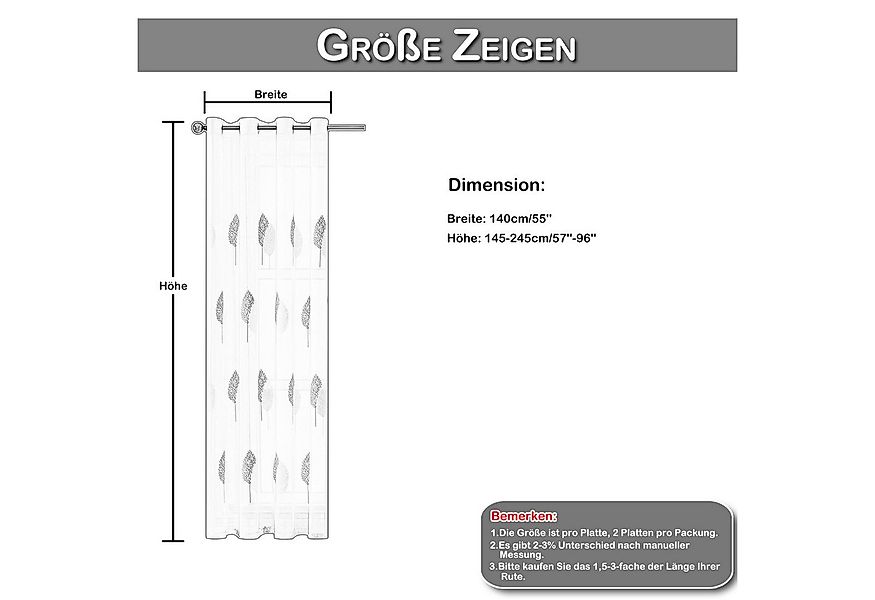 BTTO V&G Gardine Voile Gardine Vorhänge mit Ösen (2 St), halbtransparent, B günstig online kaufen