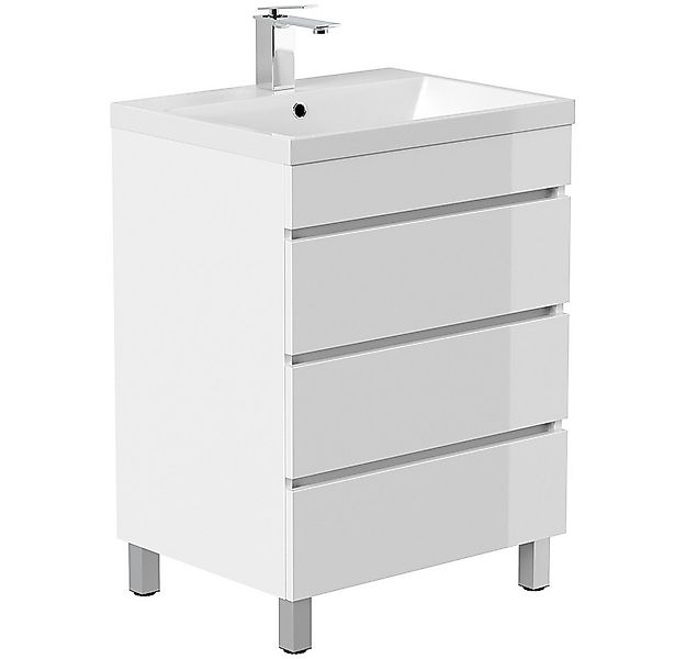 Lomadox Waschtisch FROME-02, stehend, weiß Hochglanz 60 cm, 3 Schubladen günstig online kaufen