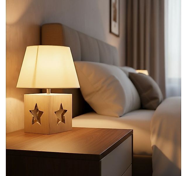 Levandeo® Nachttischlampe, Lampe Tischlampe H41cm Holz Holzlampe Stern Leuc günstig online kaufen