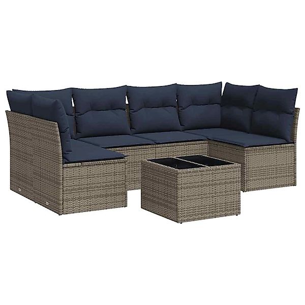 vidaXL 7-Tlg Garten-Sofagarnitur mit Kissen Grau Poly Rattan 3217401 günstig online kaufen