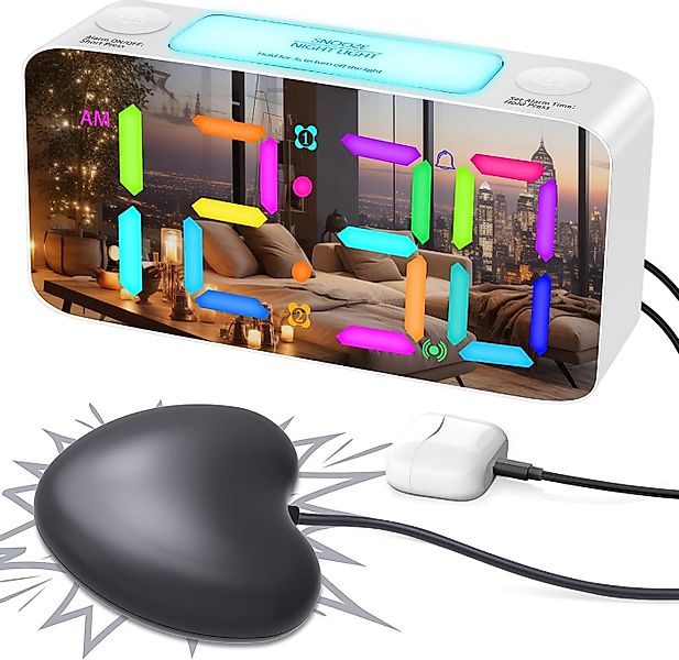 Coonoor Wecker Bettvibration, 15-buntes LED-Display,7-farbiges Nachtlicht,U günstig online kaufen