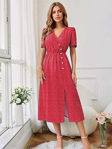 RUZU UG Dirndl Sommerkleid frisches bedrucktes Taillenkleid V-Ausschnitt la günstig online kaufen