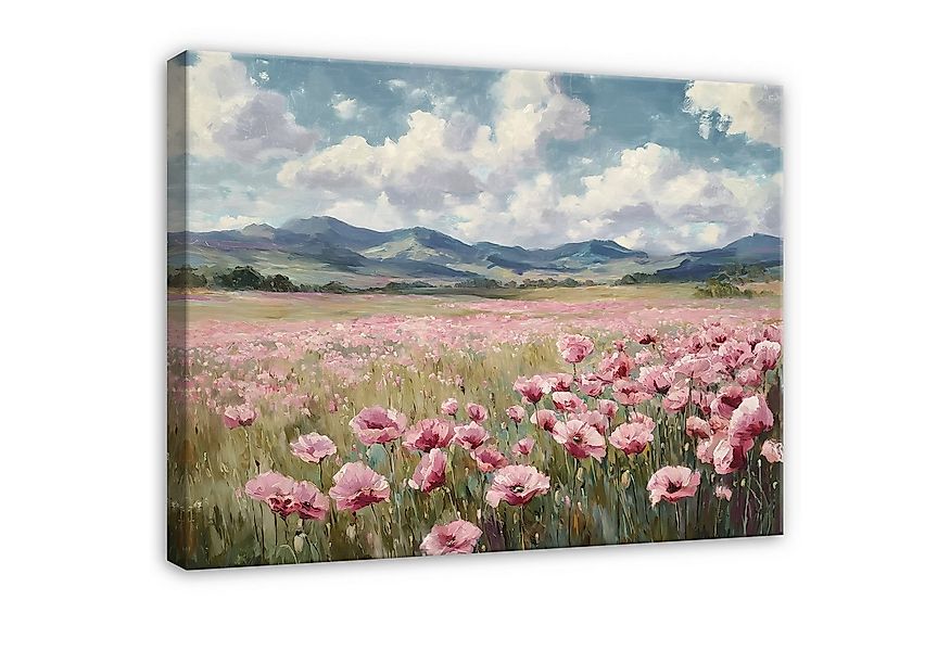 Wallarena Leinwandbild Blumen Feld Rosa Wolken Modern Wandbilder Wand Deko günstig online kaufen