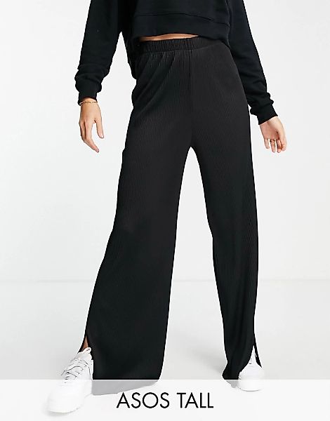 ASOS DESIGN Tall – Plissierte Hose in Schwarz mit weitem Bein und seitliche günstig online kaufen