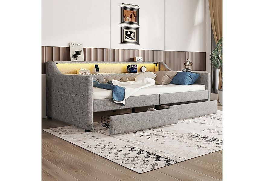 Merax Daybett mit LED und USB-Ladebuchse (Polsterbett Kinderbett Jugendbett günstig online kaufen