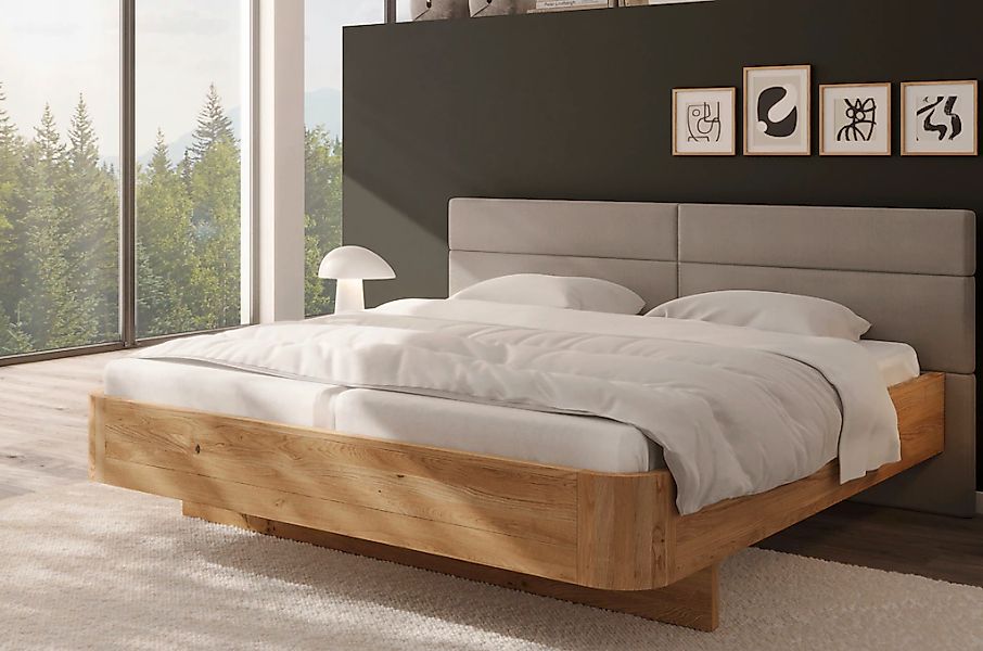 Home affaire Massivholzbett "Latillé in Schwebeoptik" gepolstertes Kopfteil günstig online kaufen