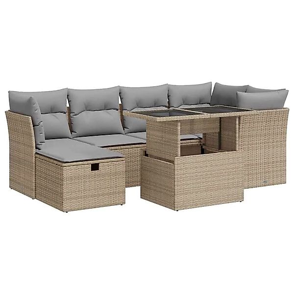 vidaXL 7-Tlg Garten-Sofagarnitur mit Kissen Beige Poly Rattan 3327779 günstig online kaufen